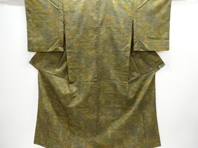 JAPANESE KIMONO / OMESHI / NISHIJIN-ORI / HITOE / WOVEN FLORAL PLANTS